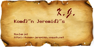 Komán Jeremiás névjegykártya